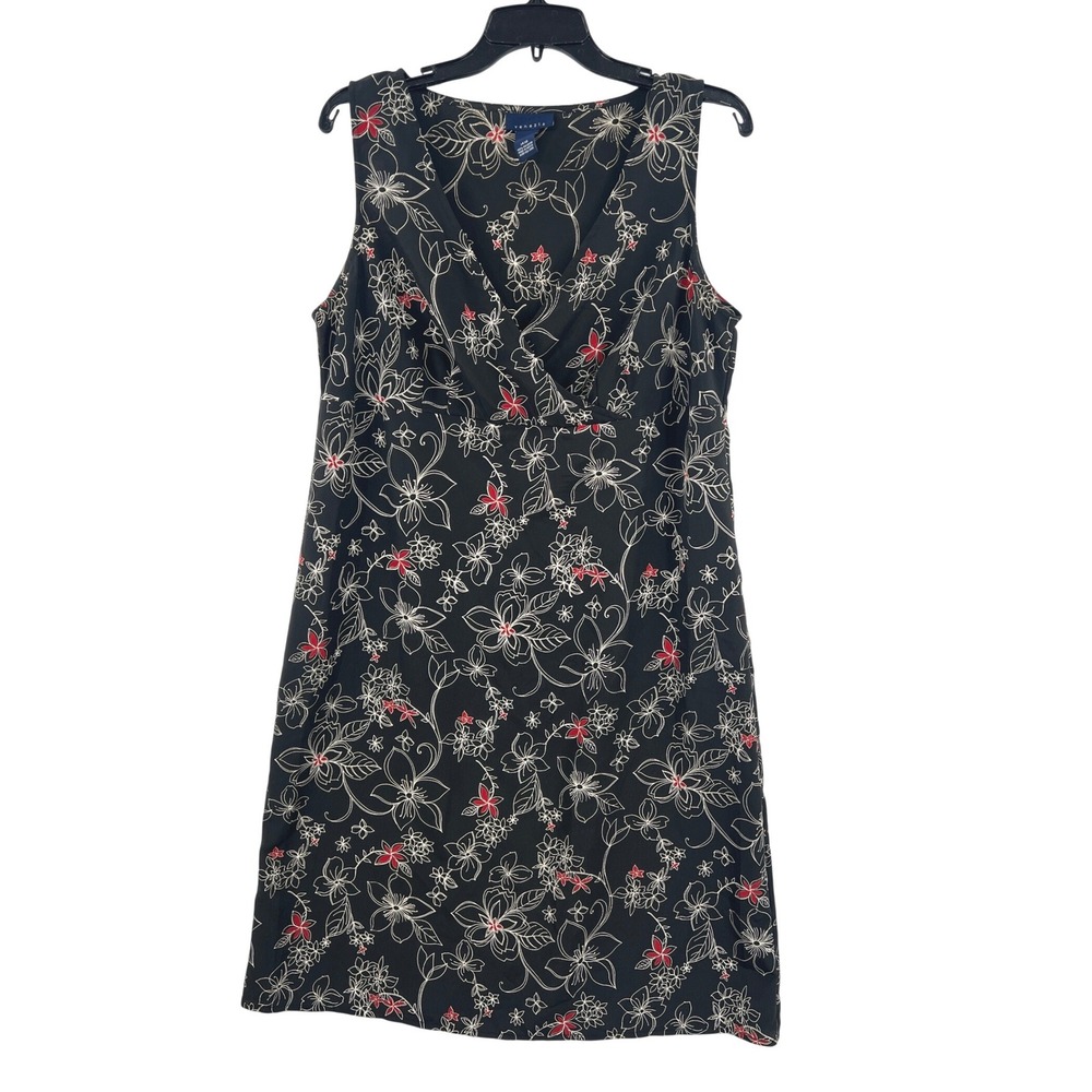 Venezia‎ Cottagecore Floral Midi Dress Black Sleeveless Faux Wrap Size 14/16